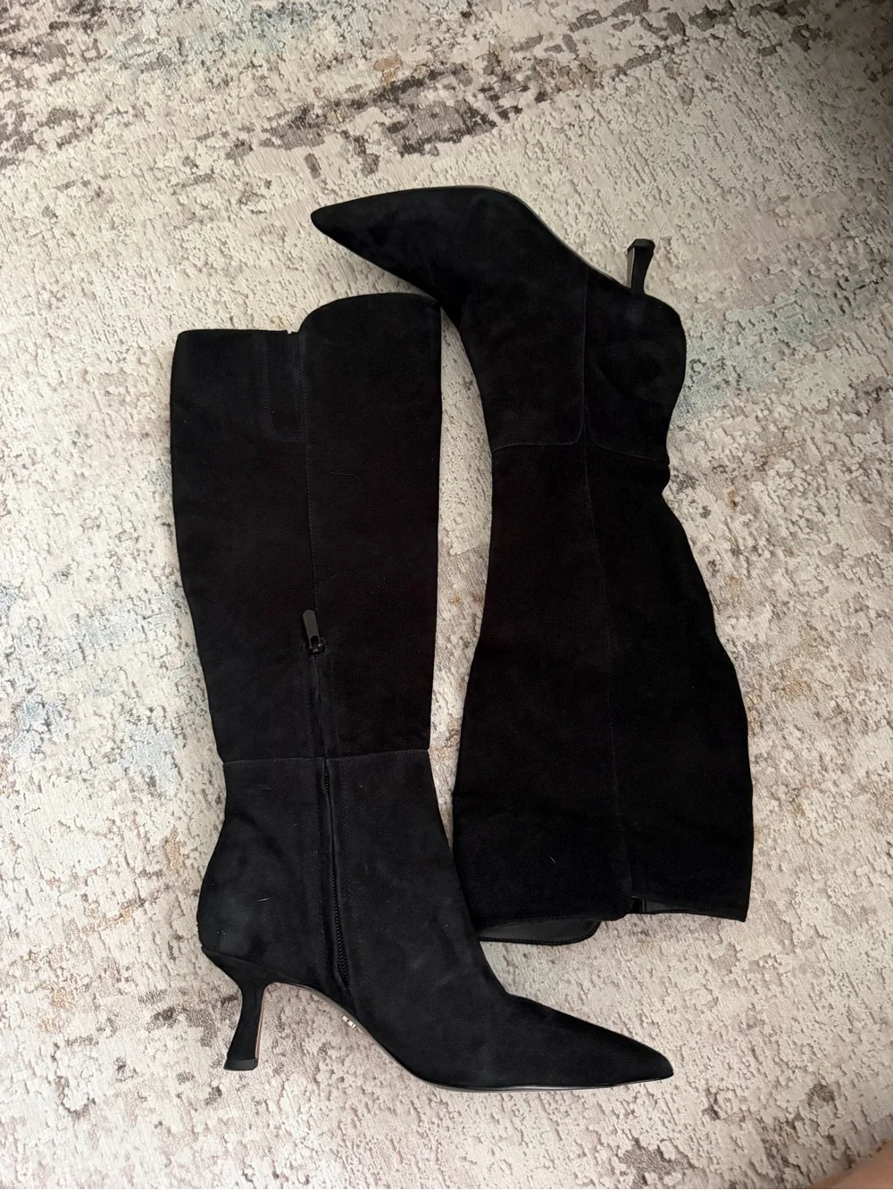 Sam Edelman Black Knee-High Pointed-Toe Kitten Heel Boots Size 6.5
